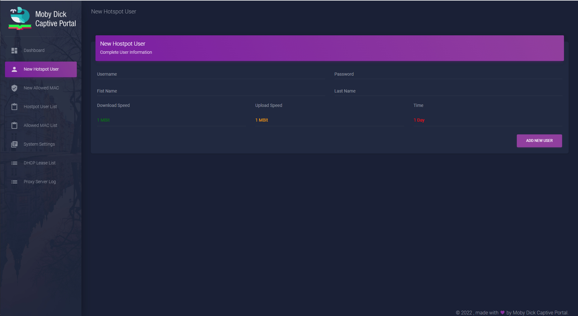 Moby Dick Captive Portal Add User